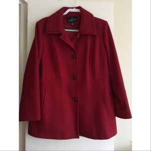 London Fog Wool Pea Coat XL Dark Red EEUC